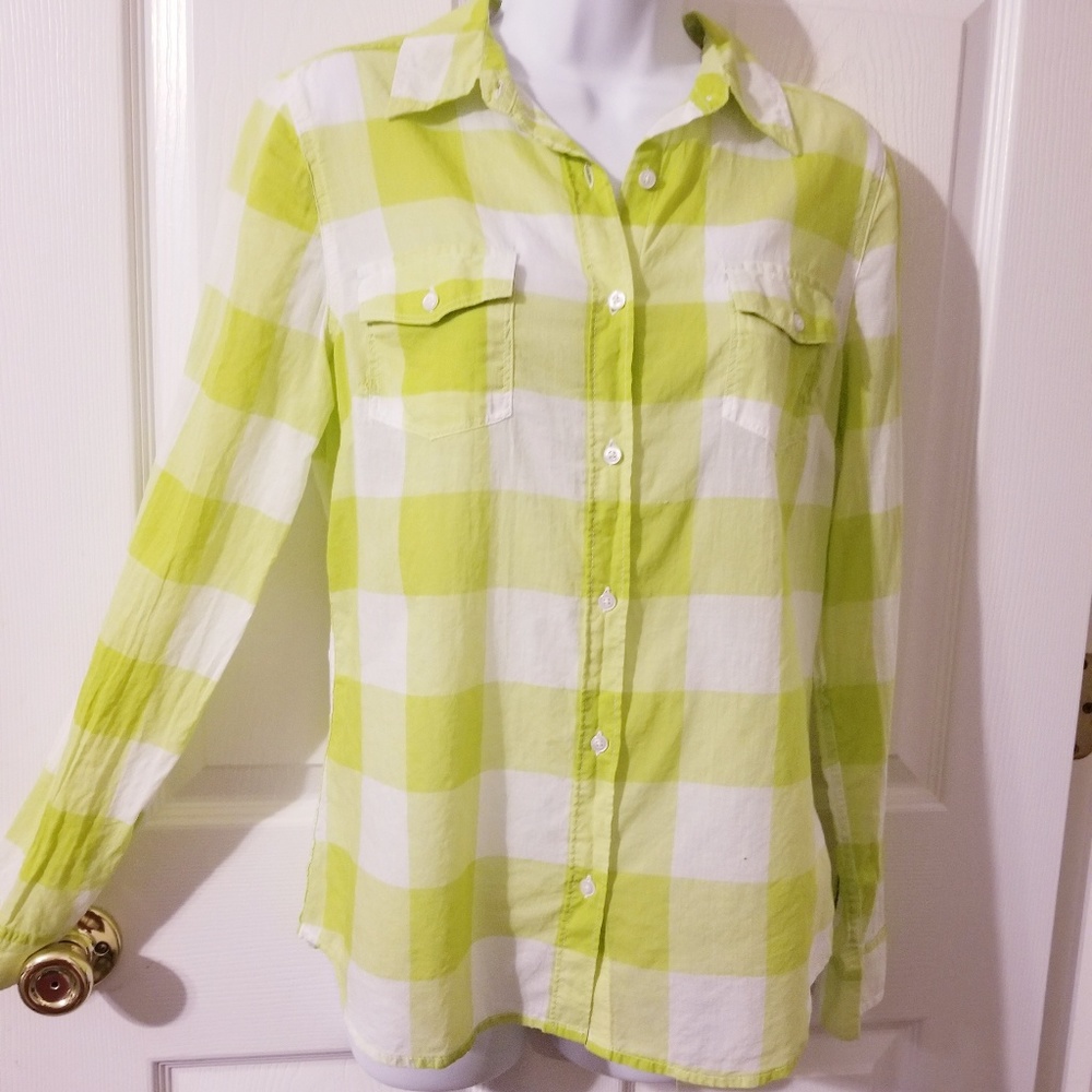 Lime Green Gingham Button Down Shirt